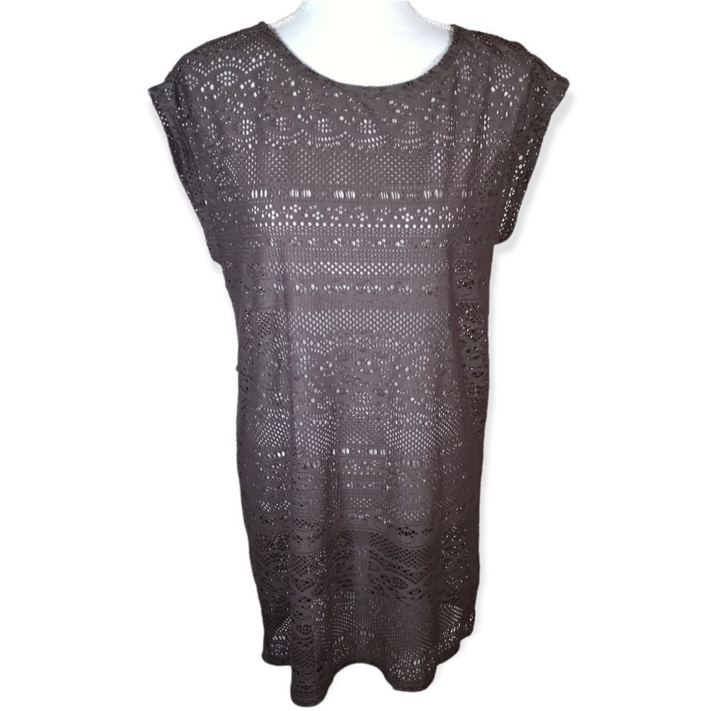 MERONA GRAY OPEN WORK KNIT DETAILING TUNIC/COVERUP SZ.S EUC